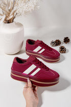 WINE LACE UP CHUNKY PLATFORM SIDE DETAIL SNEAKER TRAINERS