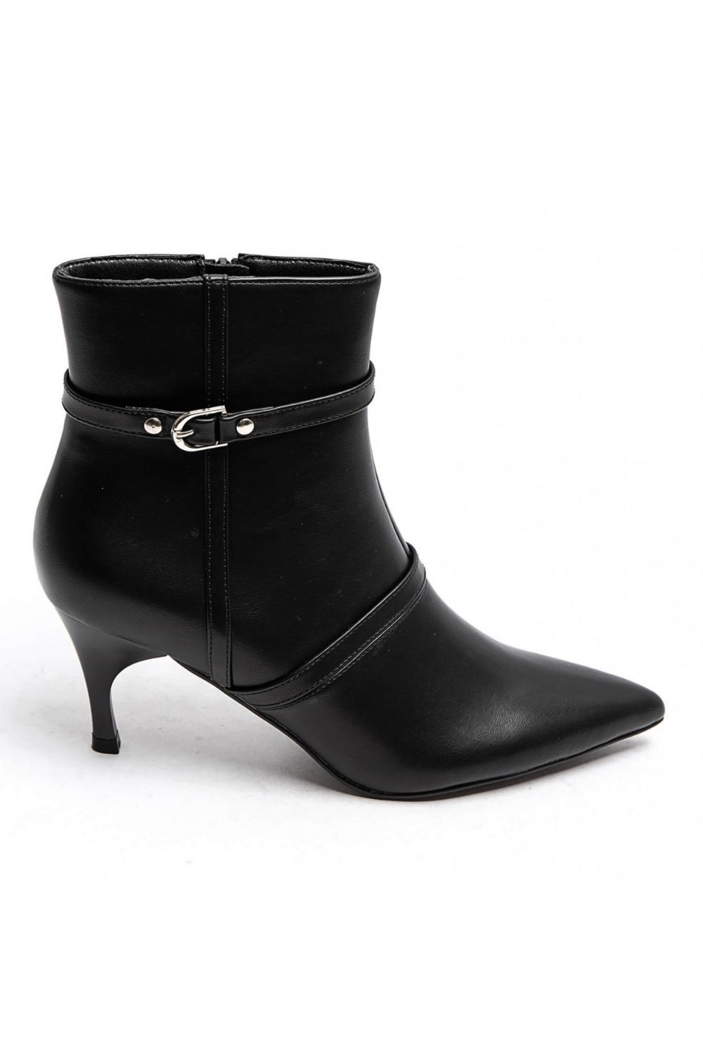 Black Pu Buckle Detail Kitten Heel Ankle Boots | wholesale