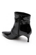 Black High Shine Buckle Detail Kitten Heel Ankle Boots | wholesale
