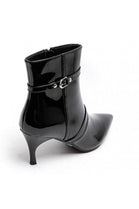 Black High Shine Buckle Detail Kitten Heel Ankle Boots | wholesale