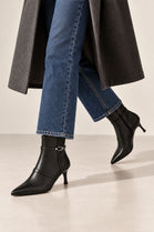 Black Pu Buckle Detail Kitten Heel Ankle Boots | wholesale