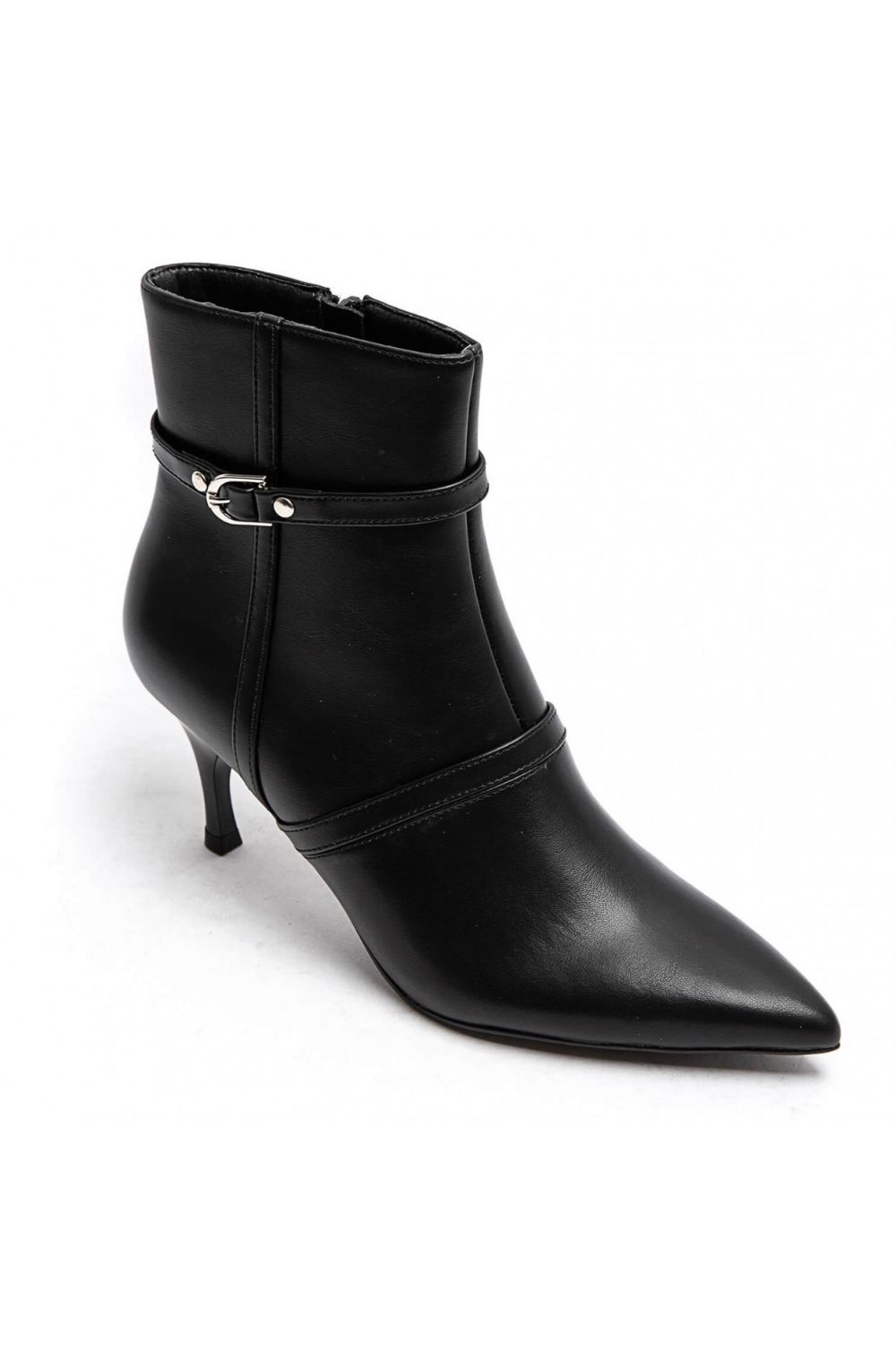Black Pu Buckle Detail Kitten Heel Ankle Boots | wholesale