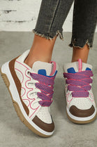 ROSE RED RIBBON DETAIL LACE UP CHUNKY FLAT TRAINERS