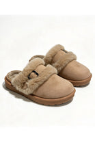 Cozy Khaki furry buckle Mule Slippers | Wholesale