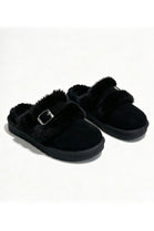 Cozy Black furry buckle Mule Slippers | Wholesale