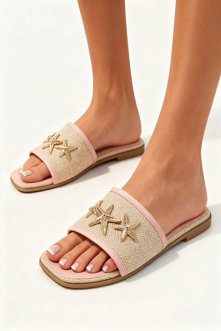 Metallic Starfish Canvas Pink Sliders – Premium Summer Footwear