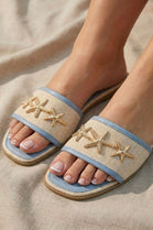 Metallic Starfish Canvas Blue Sliders – Premium Summer Footwear