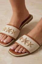 Metallic Starfish Canvas Camel Sliders – Premium Summer Footwear