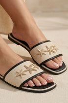 Metallic Starfish Canvas Black Sliders – Premium Summer Footwear