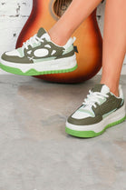 GREEN LACE UP SIDE DETAIL STYLISH CHUNKY FLAT TRAINERS