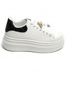 Women’s Black Glitter Tab Platform Trainers with Gold Bee Charm & Heart Lace Detail