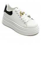 Women’s Black Glitter Tab Platform Trainers with Gold Bee Charm & Heart Lace Detail