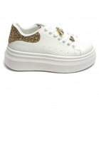 Women’s Gold Glitter Tab Platform Trainers with Gold Bee Charm & Heart Lace Detail