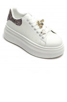Women’s Multi Colour Glitter Tab Platform Trainers with Gold Bee Charm & Heart Lace Detail