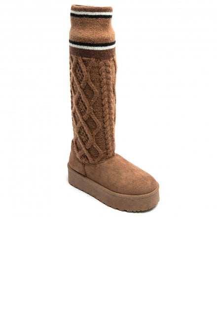 CAMEL KNITTED PLATFORM KNEE HIGH CLASSIC TALL BOOT