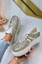 GOLD GLITTER SPARKLY LACE UP DESIGNER TRAINERS