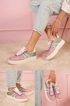 MULTI COLOUR GLITTER SPARKLY LACE UP DESIGNER TRAINERS