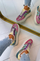 MULTI COLOUR GLITTER SPARKLY LACE UP DESIGNER TRAINERS