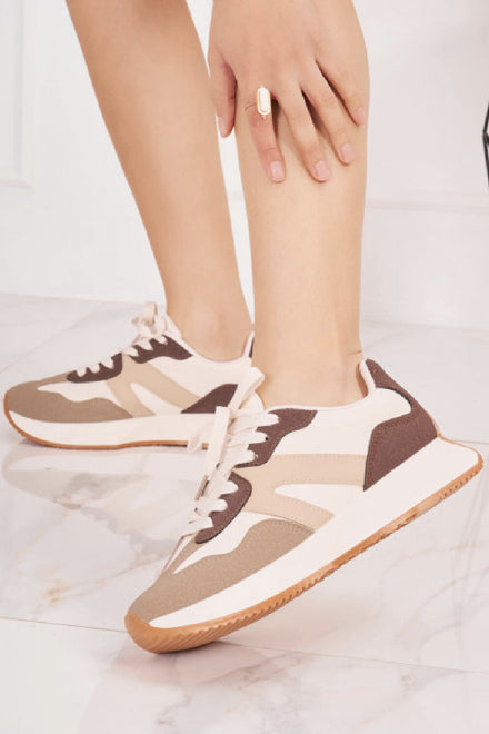 COFFEE BROWN LACE UP SIDE DETAIL FASHION DESIGNER TRAINERS