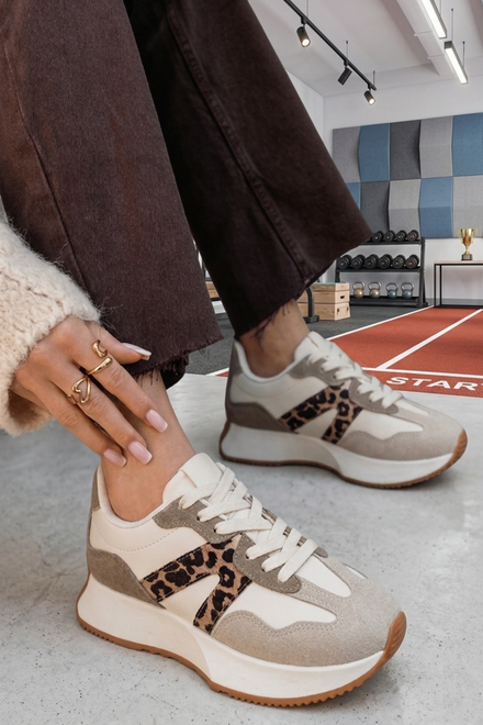 Women’s Leopard Panel Chunky Casual Lace-Up Trainers