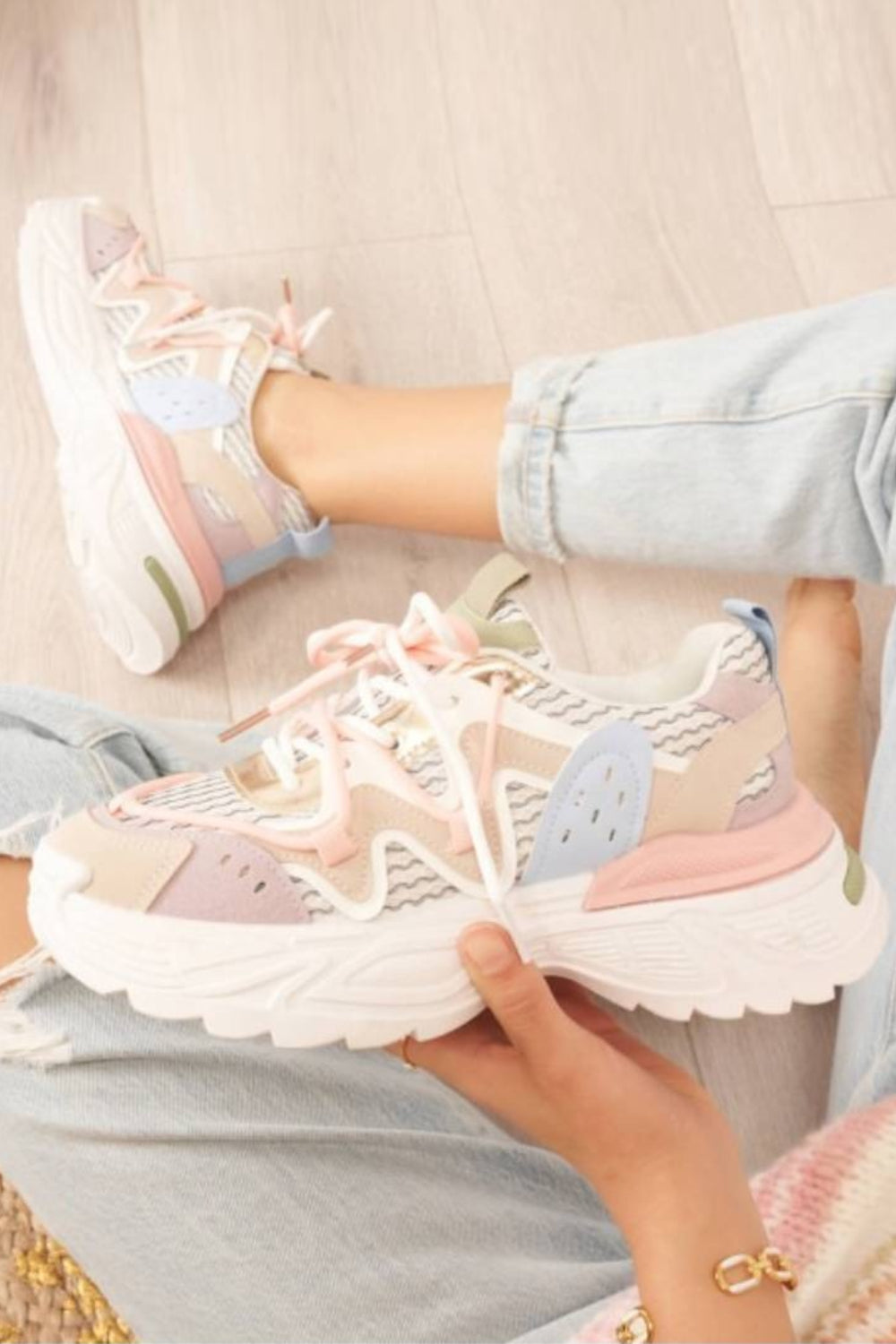 MULTI COLOUR LACE UP CHUNKY SNEAKERS TRAINERS