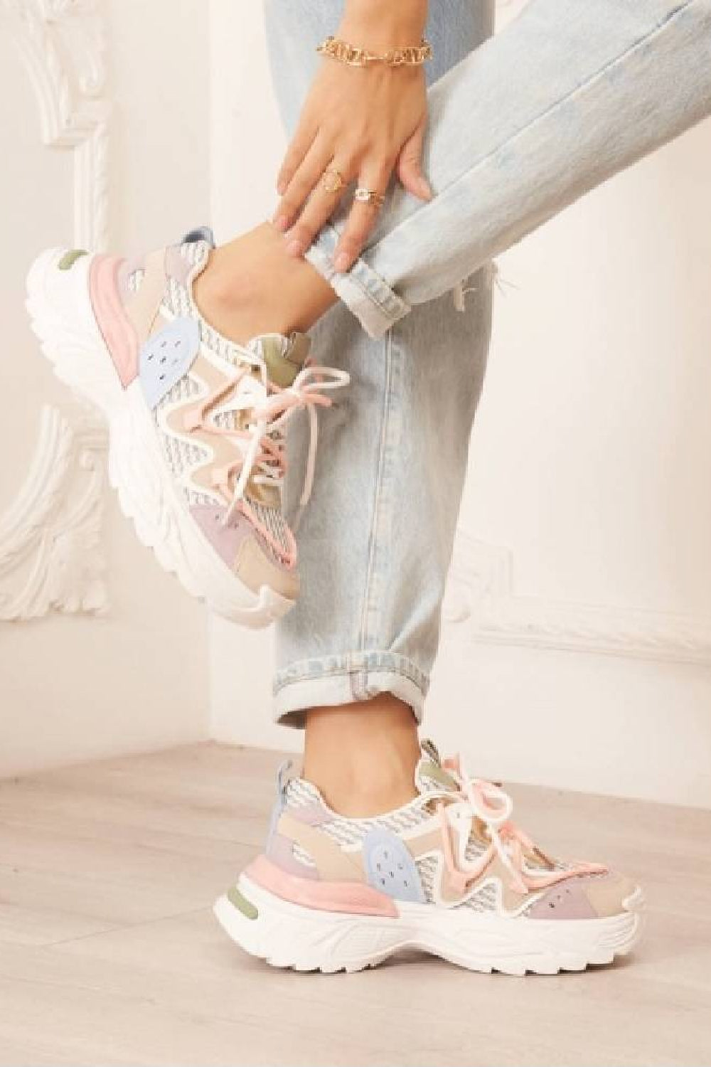 MULTI COLOUR LACE UP CHUNKY SNEAKERS TRAINERS