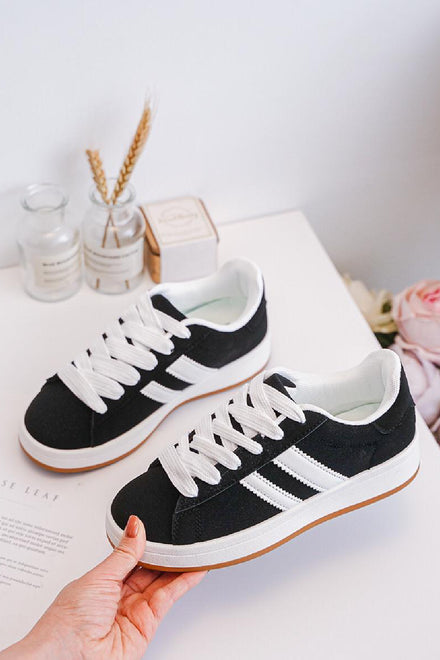 BLACK SIDE DETAIL LACE UP LADIES GIRLS SNEAKERS TRAINERS
