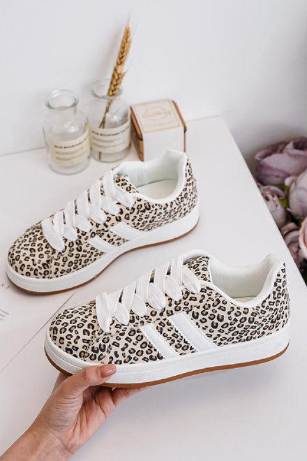 LEOPARD PRINT SIDE DETAIL LACE UP LADIES GIRLS SNEAKERS TRAINERS