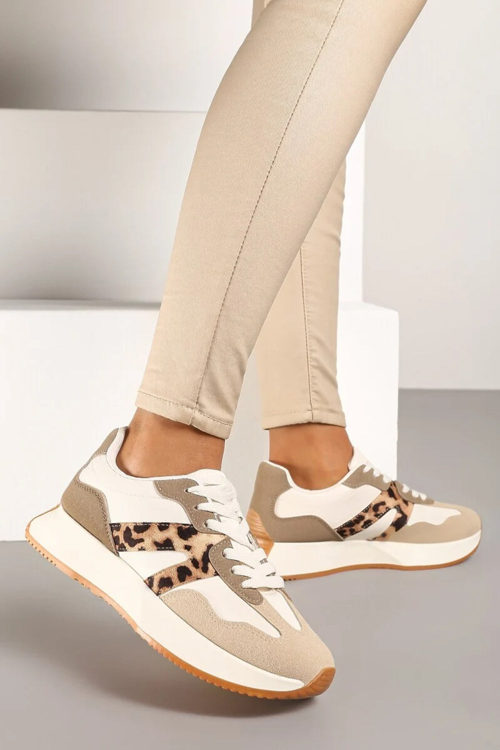 LEOPARD LACE UP SIDE DETAIL FASHION DESIGNER TRAINERS