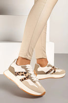 LEOPARD LACE UP SIDE DETAIL FASHION DESIGNER TRAINERS