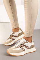 LEOPARD LACE UP SIDE DETAIL FASHION DESIGNER TRAINERS