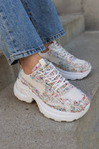 MULTI COLOUR SPARKLY LACE UP CHUNKY STYLISH TRAINERS