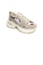 BROWN WHITE MIX COLOUR SPARKLY LACE UP CHUNKY STYLISH TRAINERS