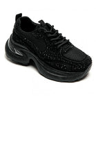 BLACK RHINESTONE DETAIL CHUNKY LACE UP SNEAKERS TRAINERS