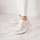 WHITE RHINESTONE DETAIL CHUNKY LACE UP SNEAKERS TRAINERS