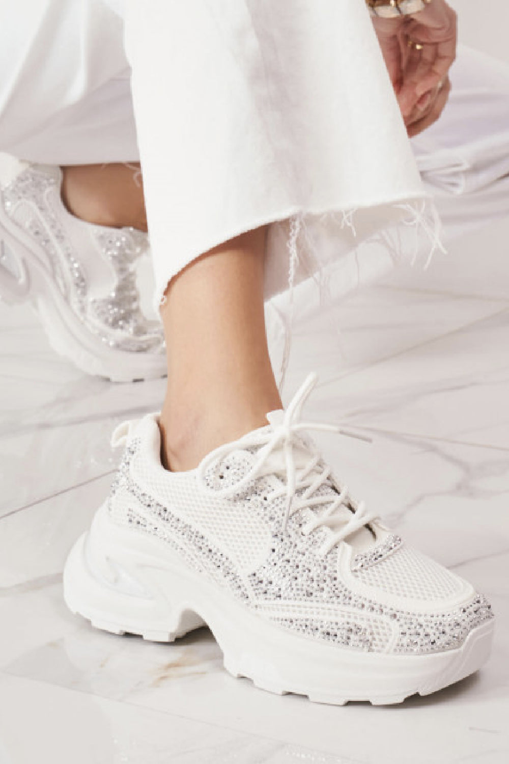 White Sequin Chunky Trainers Chunky Sneakers Glitter Chunky