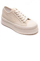 BEIGE CHUNKY LACE UP FLAT DESIGNER CANVAS SNEAKERS TRAINERS