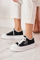 BLACK CHUNKY LACE UP FLAT DESIGNER CANVAS SNEAKERS TRAINERS