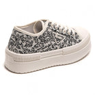 FLOWER PRINT CHUNKY LACE UP FLAT DESIGNER CANVAS SNEAKERS TRAINERS