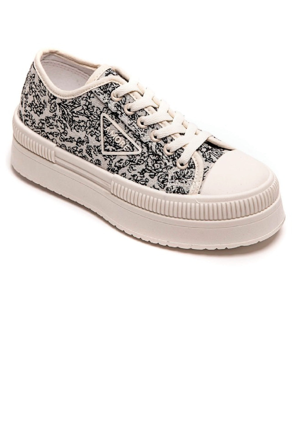 FLOWER PRINT CHUNKY LACE UP FLAT DESIGNER CANVAS SNEAKERS TRAINERS