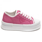 FUCHSIA CHUNKY LACE UP FLAT DESIGNER CANVAS SNEAKERS TRAINERS