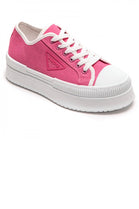 FUCHSIA CHUNKY LACE UP FLAT DESIGNER CANVAS SNEAKERS TRAINERS