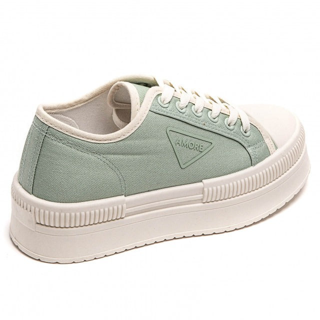 GREEN CHUNKY LACE UP FLAT DESIGNER CANVAS SNEAKERS TRAINERS