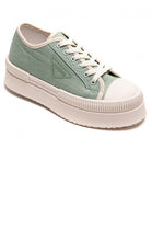 GREEN CHUNKY LACE UP FLAT DESIGNER CANVAS SNEAKERS TRAINERS