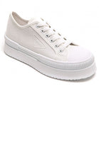 WHITE CHUNKY LACE UP FLAT DESIGNER CANVAS SNEAKERS TRAINERS