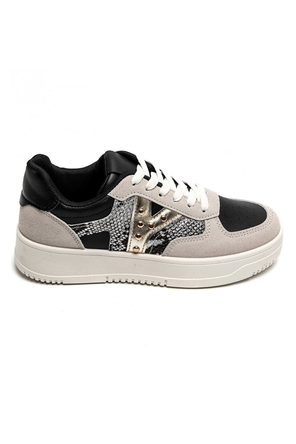 Metallic Detail Lace Up Trainers In Black | Wholesale