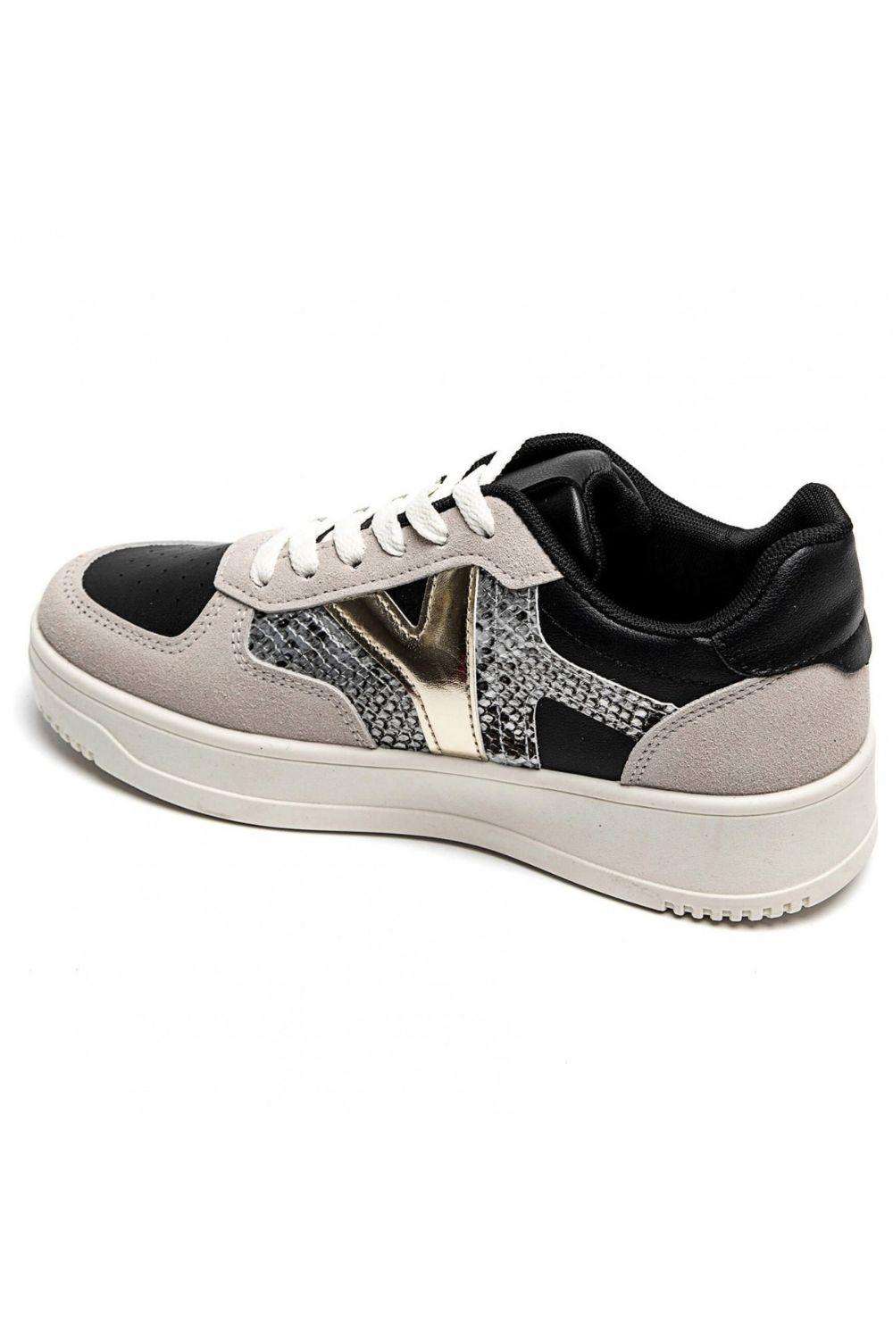 Metallic Detail Lace Up Trainers In Black | Wholesale