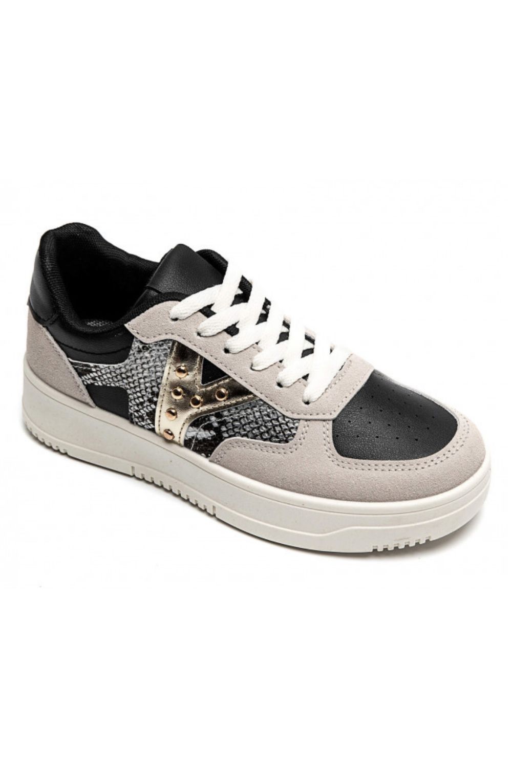 Metallic Detail Lace Up Trainers In Black | Wholesale
