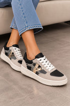 Metallic Detail Lace Up Trainers In Black | Wholesale