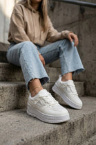 Women's All-White Chunky Platform Trainers | Wholesale Footwear